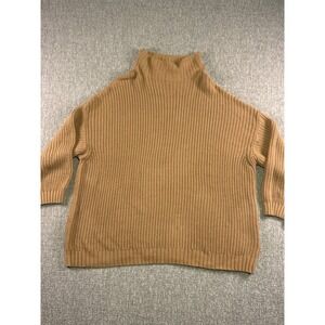 American‎ Eagle L/XL Mock Neck Chunky Knit Sweater Tan Cotton Blend Cozy